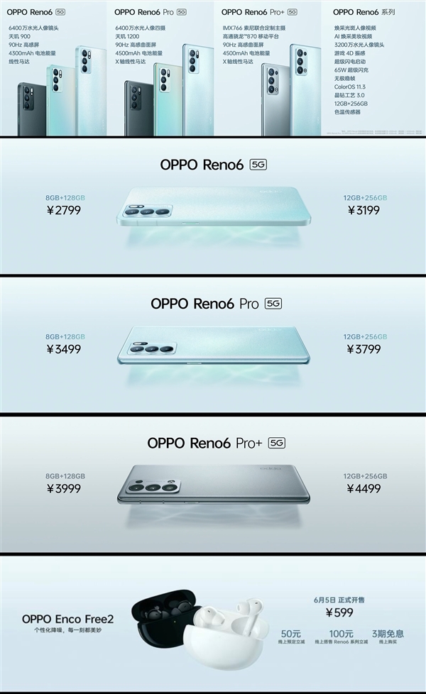 高颜值OPPO Reno6 Pro+ 6月5日上市发售：12GB+256GB版售价4499元