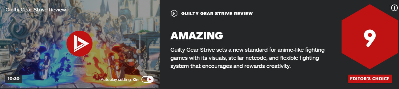IGN 9分：《罪恶装备：STRIVE》 里程碑式2D格斗游戏