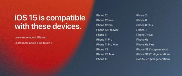 苹果ios15 支持哪些机型?ios15 支持机型介绍