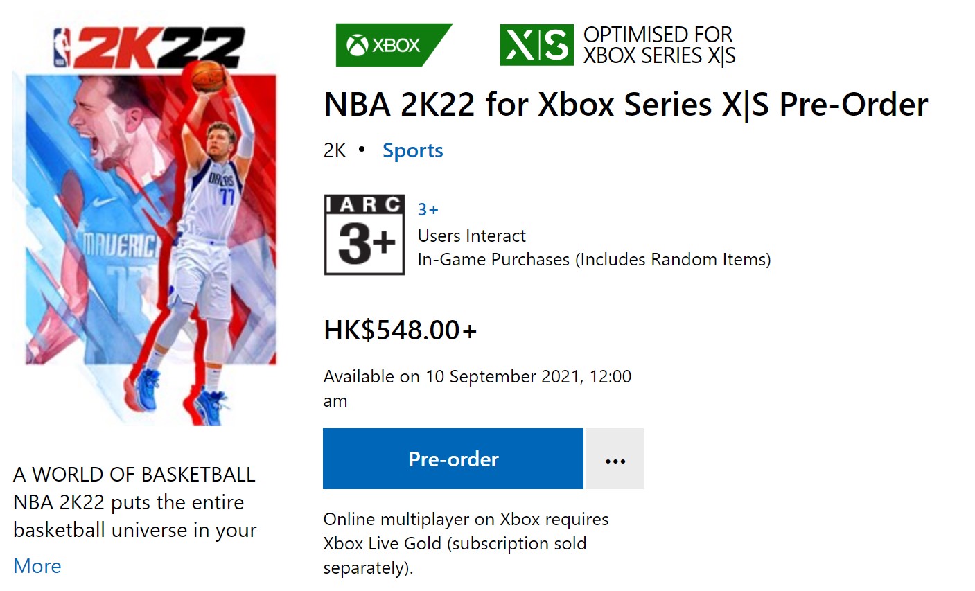 体育竞技游戏《NBA 2K22》Steam开启预购 9月10日发售
