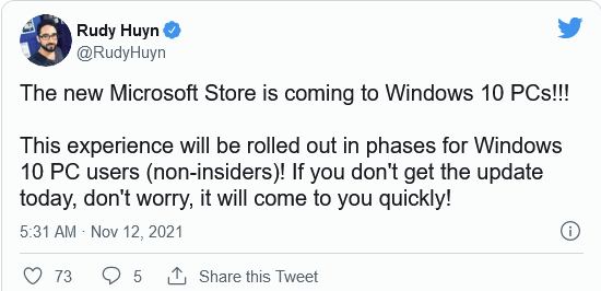 微软宣布新的 Win 11 微软商店已向 Windows 10用户推出