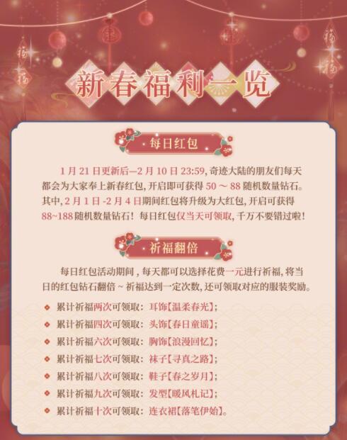 奇迹暖暖2022年春节活动有哪些？奇迹暖暖2022年春节活动大全