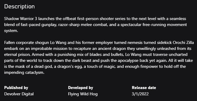 动作游戏《影子武士3》3月1日正式发售 预购包售价49.99美元