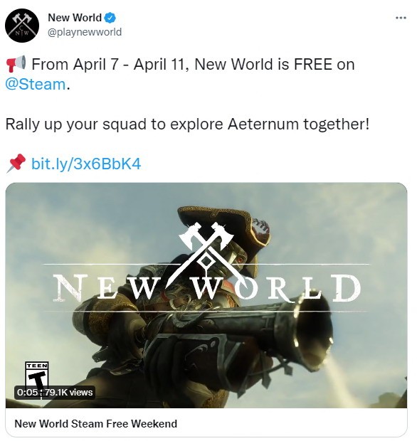 Steam免费周末活动：MMORPG游戏《新世界》免费体验