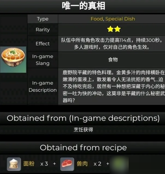 原神唯一的真相食谱配方是什么？原神唯一的真相食谱配方介绍