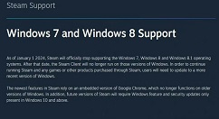 Steam客户端2024年起不再支持微软Win7/8/8.1 系统